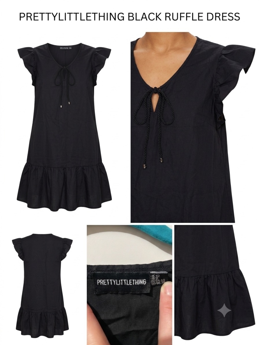 PrettyLittleThing Black Ruffle Mini Dress